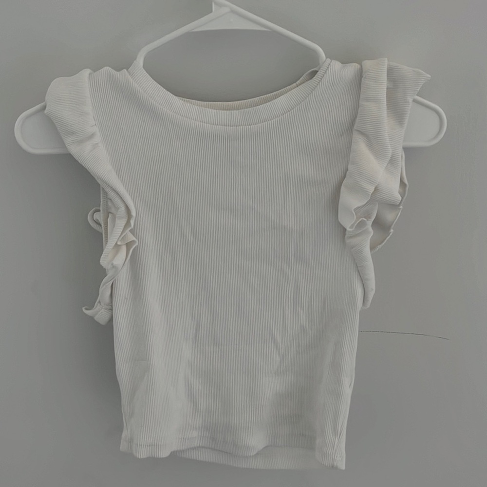 Zara White Top with ruffle sleeves